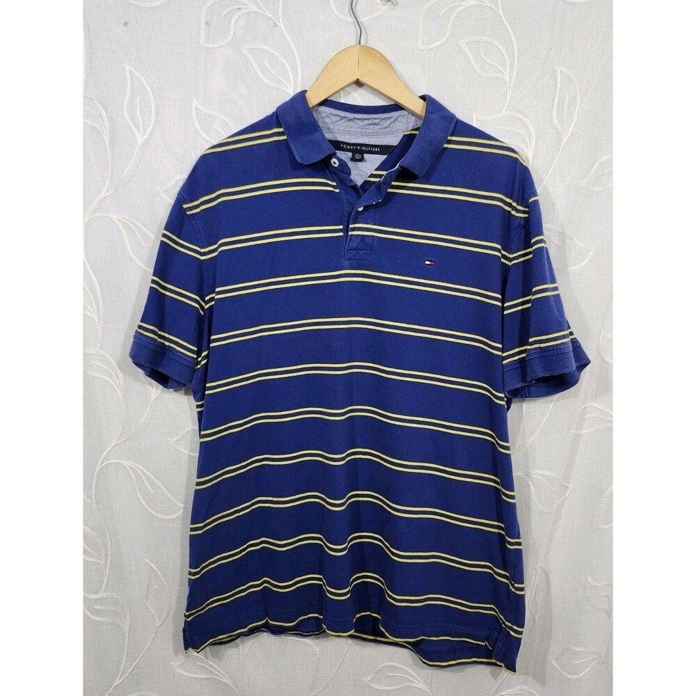 Tommy Hilfiger XL Mens Blue Yellow Polo Short Sleeve Cotton